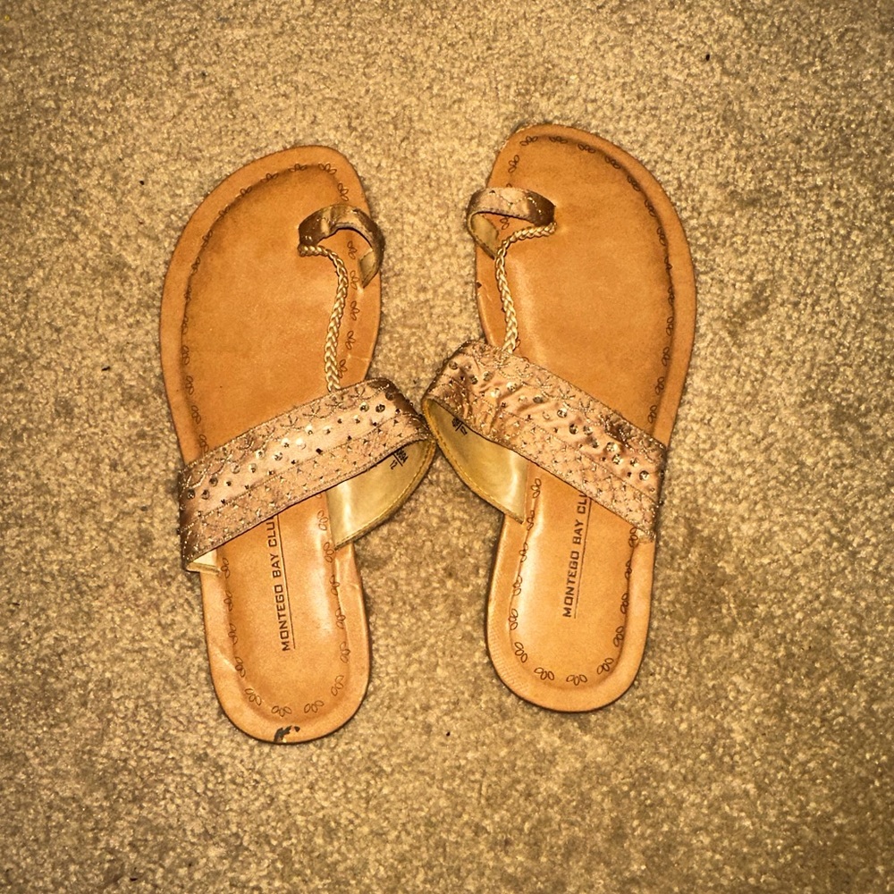 Montego Bay Club Women’s Beige Beaded Sandals, SIZE-9